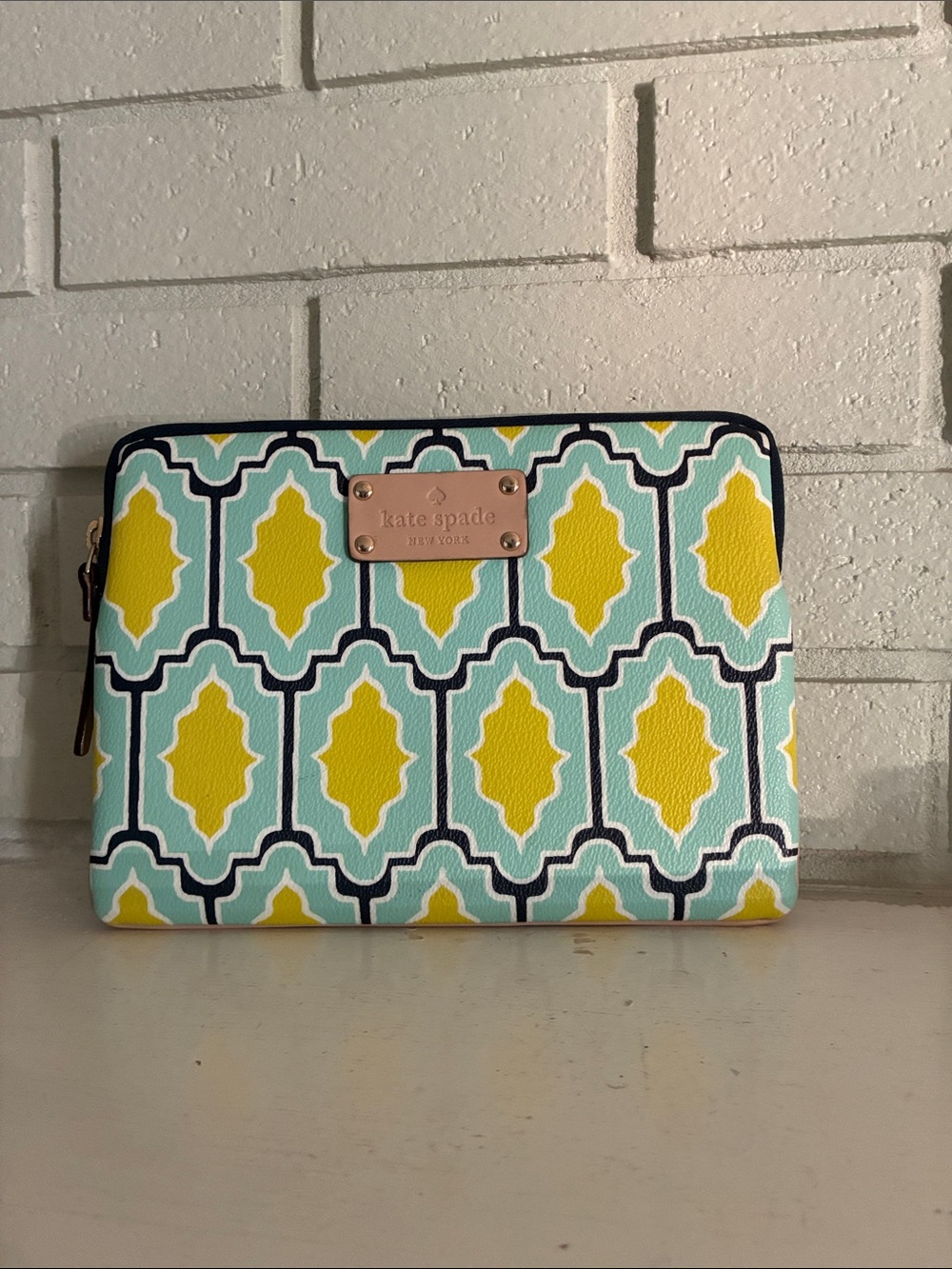 kate spade Mint Green and Yellow Geo Cabana Pattern Tablet E-Reader Sleeve